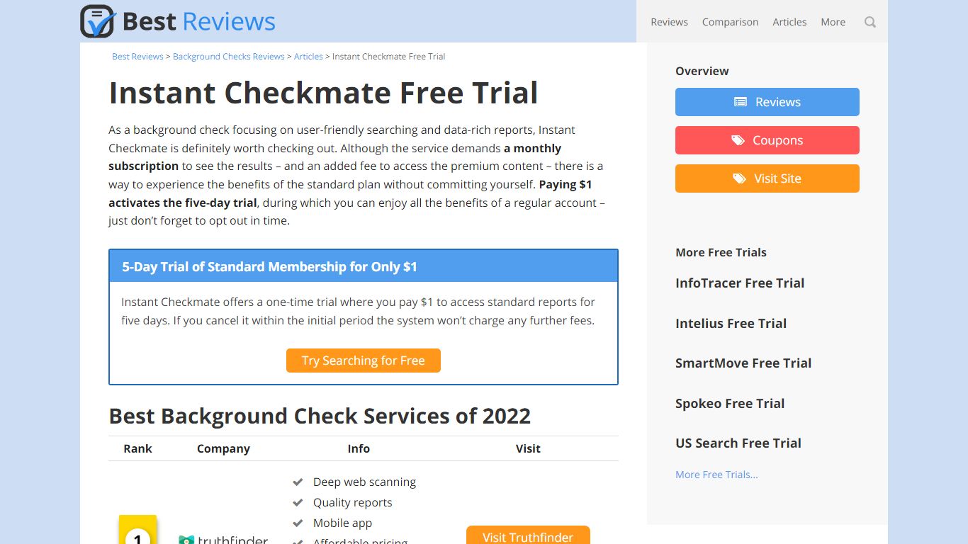 Instant Checkmate Free Trial Accounts & Reports - Best Reviews